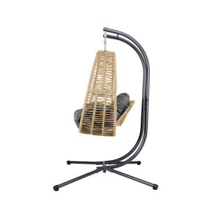 English Elm Double Hanging Egg Chair with Stand — Oversized 2-Person Wicker Rattan Swing, 700lb Capacity, Convertible Recliner W2500P290325
