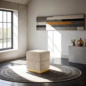 English Elm Contemporary Plush Pleated Round Ottoman Stool with Gold Trim Base, Velvet-Like Accent Seat for Living Room Silver grey 16 L x 16 W x 20 H B2741P388384