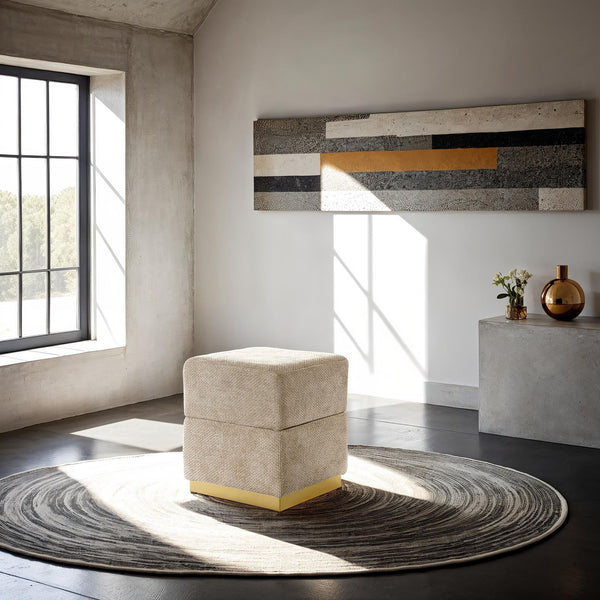 English Elm Contemporary Plush Pleated Round Ottoman Stool with Gold Trim Base, Velvet-Like Accent Seat for Living Room Silver grey 16 L x 16 W x 20 H B2741P388384