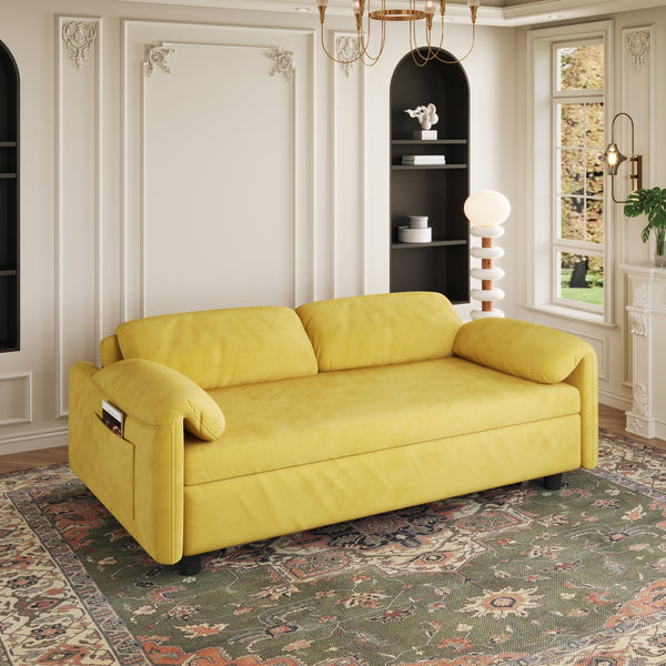 English Elm Dual-Purpose Velvet Sofa Bed Blue Black Pink - Stylish Retractable 2-Seater with Solid Wood Frame, 500lb Support W3371P302134