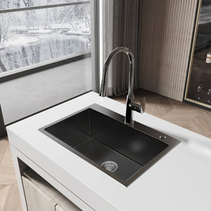 English Elm Stainless Handmade Single Bowl Overmount Kitchen Sink Deep Basin Black Satin Finish T3177P286026