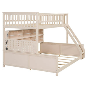 English Elm Twin Xl Over Queen Bunk Bed with Led Lighting Shelving and Pegboard Pinewood Frame Beige LT000280AAA