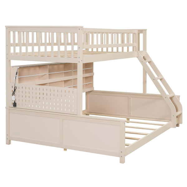 English Elm Twin Xl Over Queen Bunk Bed with Led Lighting Shelving and Pegboard Pinewood Frame Beige LT000280AAA