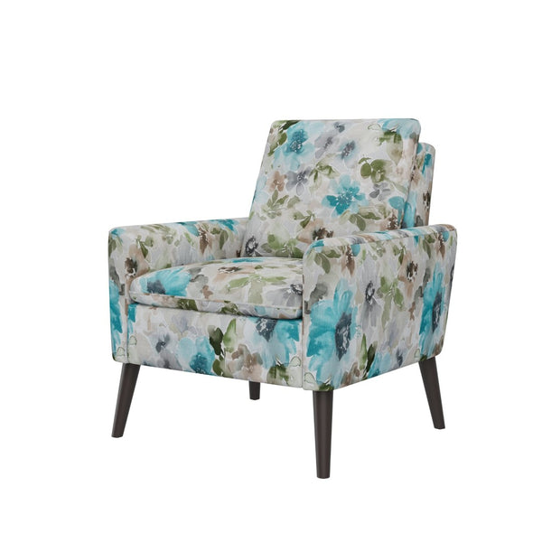 English Elm Enna Floral Upholstered Accent Armchair with Solid Wood Legs for Reading Nooks B127P409851