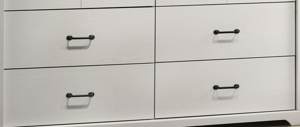 English Elm Elara 6-Drawer Dresser 57" Wide — Modern Black Metal Pulls, Reinforced Drawers & Safety Anchor White B061P360305