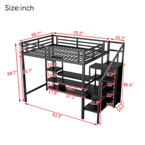 English Elm Full Size Metal Loft Bed With Integrated Tv Stand, Staircase & Wardrobe - Perfect For Kids & Teens! W2593S00012