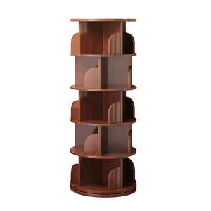 English Elm 5 Tier Rotating Bookshelf Tower with 360° Spin, Space-Saving Corner Display, Modern MDF Storage Unit Walnut W3204P355670
