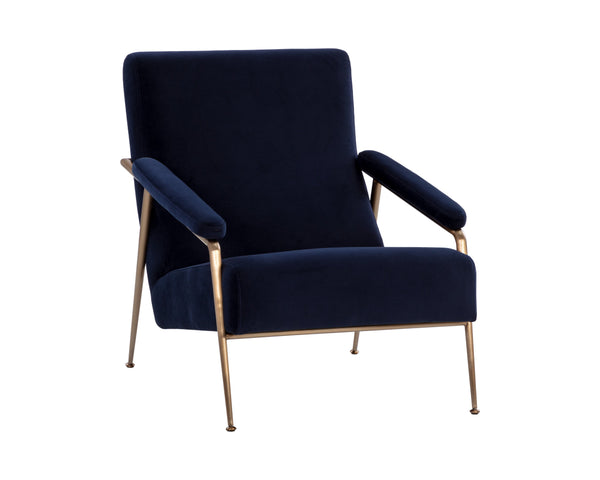 Sunpan Tutti Lounge Chair - Elegant Mid-Century Design with Clean Lines and Antique Brass Stainless Steel Frame Abbington Navy