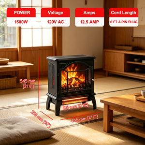 English Elm 18 Inch Infrared Quartz Freestanding Electric Fireplace Stove with 3d Flame Effect W1769112699