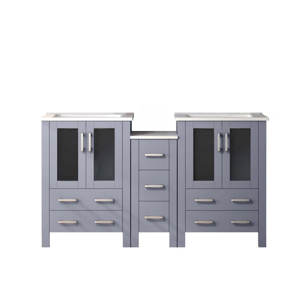 English Elm Dark Grey Double Bath Vanity 60" w with Side Cabinet, White Ceramic Top, Soft-Close Drawers, Durable Counter B2731S00610
