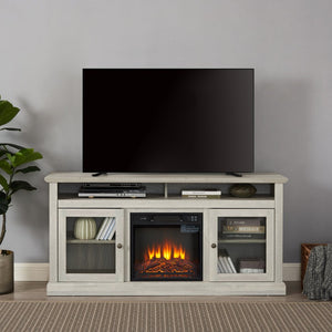 English Elm Contemporary Stone Gray Media Console with Electric Fireplace Insert for Living Rooms W2275S00042