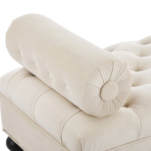 English Elm Modern Tufted Velvet Bench with Gourd Legs and Pillows for Bedroom Entryway Beige N761P335807W