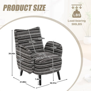 English Elm Modern Bouclé Armchair with High-Density Foam, Side Pocket & Solid Wood Legs for Cozy Reading Spots Black W395P376574