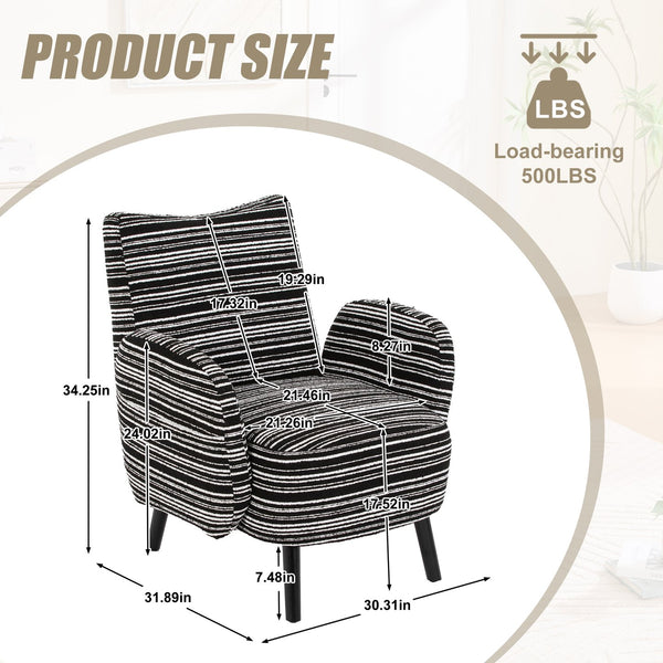 English Elm Modern Bouclé Armchair with High-Density Foam, Side Pocket & Solid Wood Legs for Cozy Reading Spots Black W395P376574