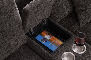 English Elm Modern Flannel Velvet Modular Sectional with Reclining Seats Usb Console Ottomans Coffee B2730S00047