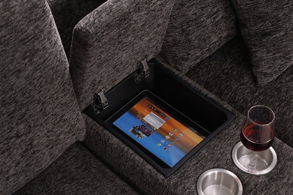 English Elm Modern Flannel Velvet Modular Sectional with Reclining Seats Usb Console Ottomans Coffee B2730S00047