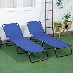 English Elm Outsunny 2 Piece Folding Chaise Lounge Chairs Set - 5-Level Recline, Durable Steel Frame, Blue Outdoor Comfort W2225P174381-GIGA