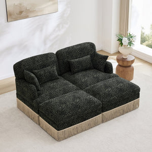English Elm Comfy Chenille Leopard Print Loveseat with Tassel Trim and Movable Ottoman Modules Green W5656S00030