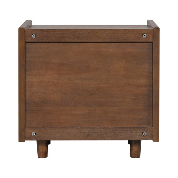 English Elm Black Rattan Panel Nightstand with Open Shelf Drawer Mdf Modern Bedroom Storage N770P374577D