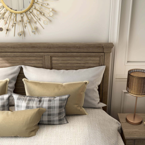 English Elm Transitional Eastern King Bed Shutter Panel Headboard Weathered Gray Elm Wood Frame B2741S00929