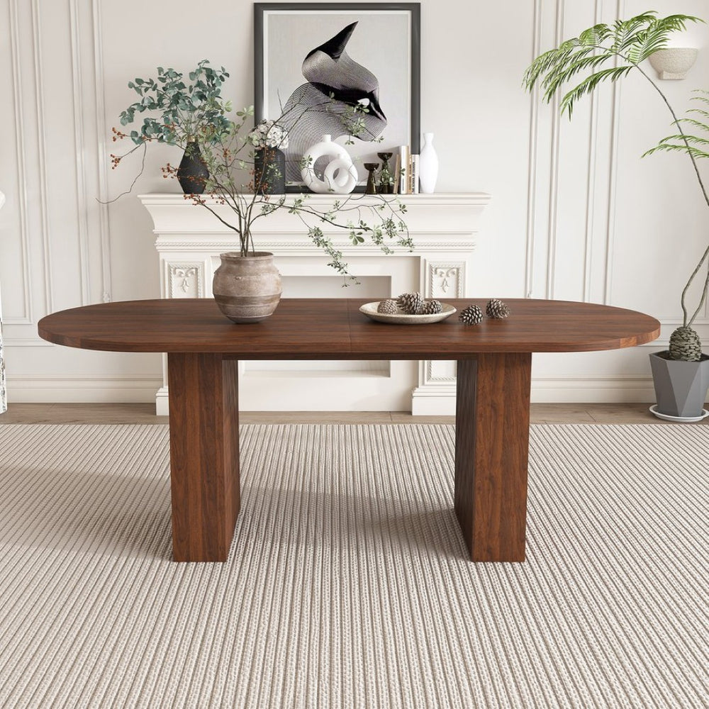 English Elm 62.9 Inch Oval Walnut Veneer Dining Table Seats 6 Modern Farmhouse Scratch Resistant W2700P405261