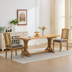 English Elm Full Solid Wood Rattan-Back Dining Chair With Linen Cushion - Ergonomic Comfort For Rustic Spaces W1143P384365