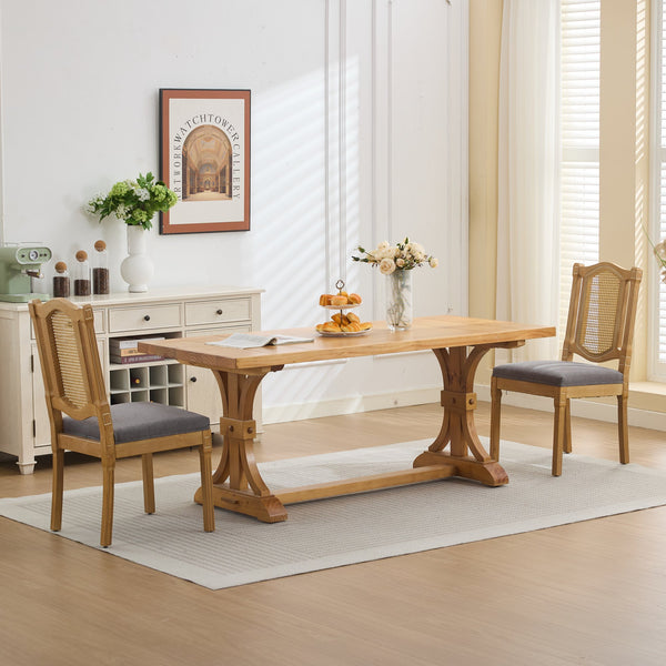 English Elm Full Solid wood rattan-back dining chair with breathable matte linen cushion, high-resilience foam comfort W1143P384365 W1143P384365