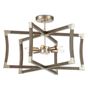 Bastian Gray Lantern Chandelier - Elegant Wrought Iron & Wood Design with Contemporary Silver Finish
