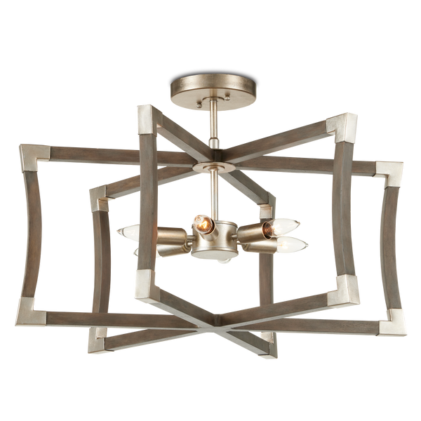 Bastian Gray Lantern Chandelier - Elegant Wrought Iron & Wood Design with Contemporary Silver Finish