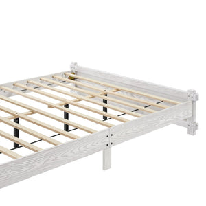 English Elm Queen Farmhouse Platform Bed Antique White Wood Grain Two-tiered Headboard Solid Frame N758P369329W