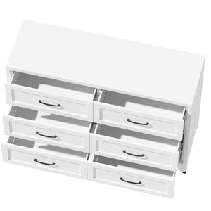 English Elm 6 Drawer White Steel Dresser Low Profile Powder Coated Frame for Bedroom or Hallway T2398P465981