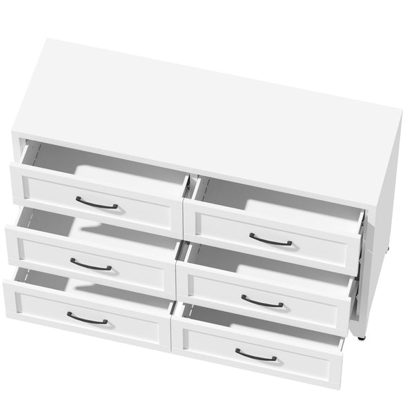 English Elm 6 Drawer White Steel Dresser Low Profile Powder Coated Frame for Bedroom or Hallway T2398P465981
