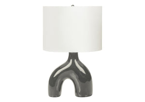 English Elm Lighting, Sculptural Dark Grey Ceramic Table Lamp with Ivory Shade Modern Accent B2710P461829