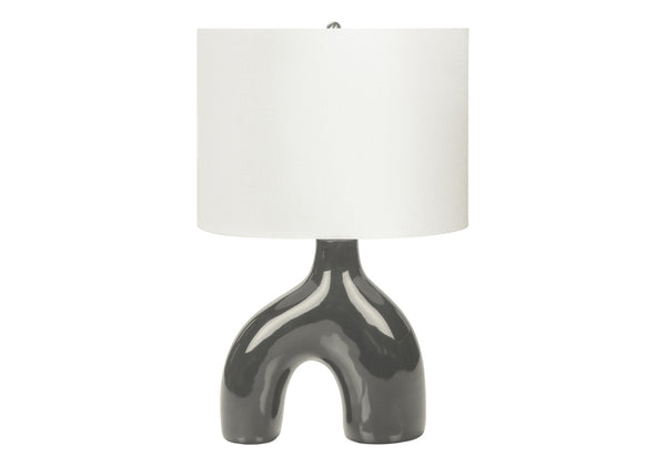 English Elm Lighting, Sculptural Dark Grey Ceramic Table Lamp with Ivory Shade Modern Accent B2710P461829