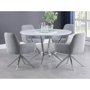 English Elm Anchor Round Dining Set with Lazy Susan Swivel Chairs and Glossy White Lacquer Finish B062S01786