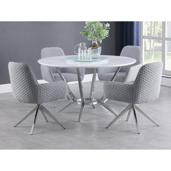 English Elm Anchor Round Dining Set with Lazy Susan Swivel Chairs and Glossy White Lacquer Finish B062S01786