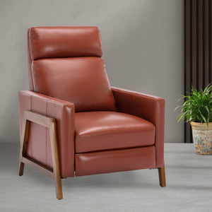 English Elm Richland Mid-Century Top Grain Leather Push Back Recliner with Exposed Wood Frame and Coil Seating Caramel B050P366075