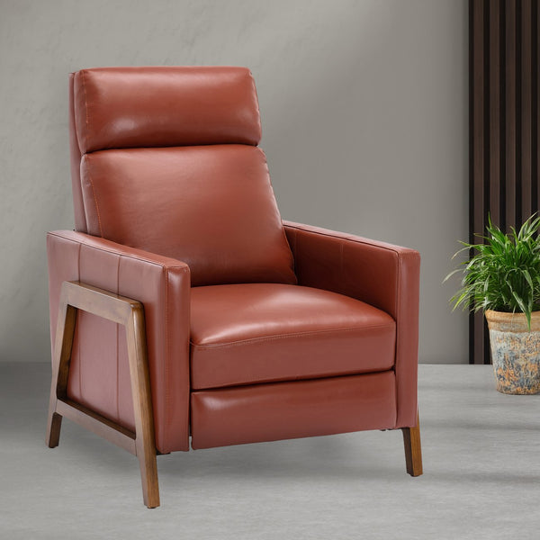 English Elm Richland Mid-Century Top Grain Leather Push Back Recliner with Exposed Wood Frame and Coil Seating Caramel B050P366075