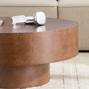 English Elm 31.49''Faux Burl Veneer Coffee Table — 31.49" Round Walnut Pedestal, Mid-Century Modern, Stable Small Space Answer W876P362403