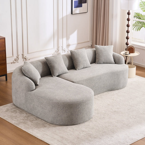 English Elm Boneless L-Shape Sectional Sofa with Curved Chaise Modern Modular Chenille Couch 30D Foam Comfort Lounge Elegance for Living Room Apartments Light Gray W2231S00010