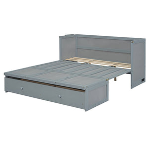 English Elm Queen Murphy Wall Bed with Pull Out Drawer and Built in Usb Charging Cabinet Gray N708P205905E