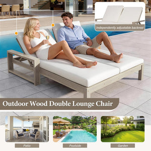 English Elm Trexm Outdoor Acacia Wood Double Chaise Lounge with Adjustable Backrests and Cushions Grey TM000031AAE