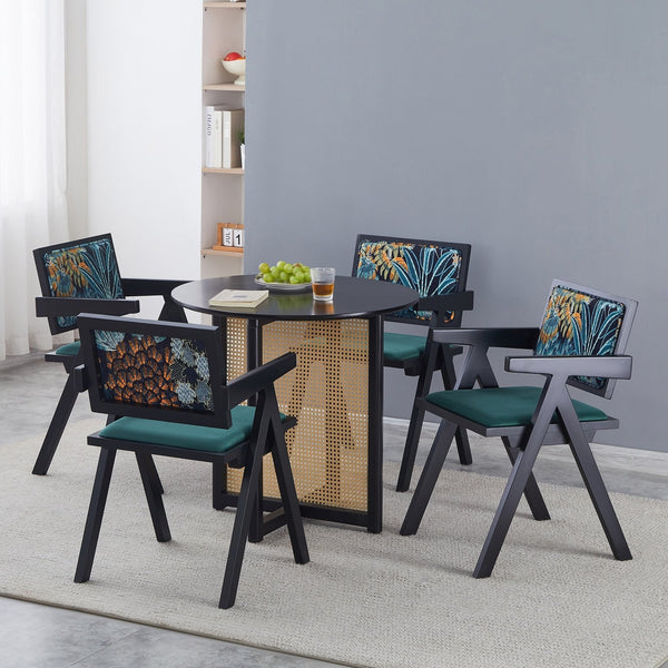 English Elm 2 Elegant Black Rubberwood Dining Chairs With Armrests - Medieval Style, Comfortable Rattan Seats W2720P237608