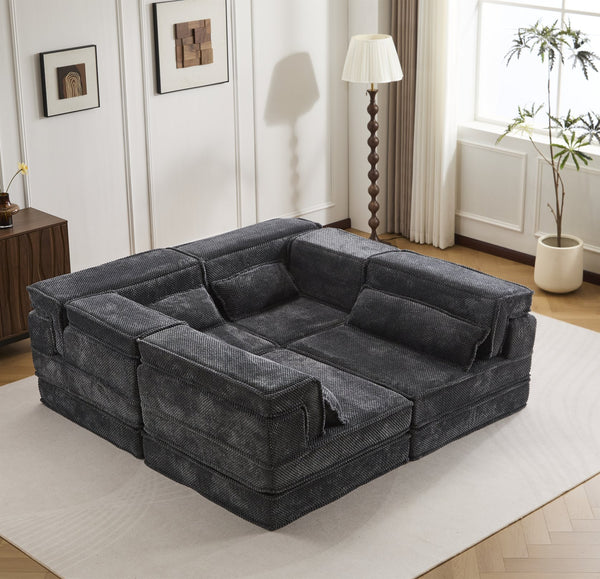 English Elm Compression Modular Floor Sofa Bed - Cozy, No Assembly, Soft Fleece, Versatile 4-Seater With Pillows! W3723S00033