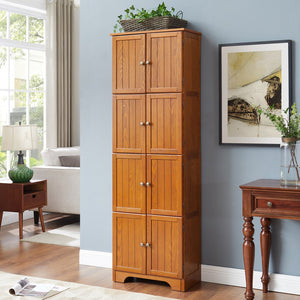 English Elm 72.4" Tall Storage Cabinet with 8 Doors and 4 Shelves, Smooth Surface, Vintage Handles, Sturdy Base and Hinge Oak W2275P269080