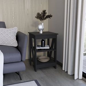 English Elm Taylor 3-Tier End Table with Ample Storage, Space-Saving Nightstand Sofa Side Table in Black B200P188839