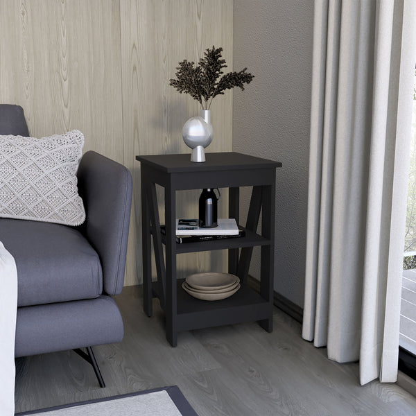 English Elm Taylor 3-Tier End Table with Ample Storage, Space-Saving Nightstand Sofa Side Table in Black B200P188839