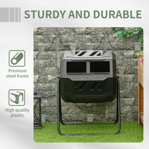 English Elm Outsunny 43 Gallon Dual Chamber Tumbling Compost Bin - 360° Rotating Design For Easy Aeration W2225P217250-GIGA