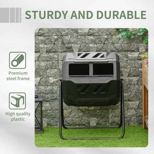 English Elm Outsunny 43 Gallon Dual Chamber Tumbling Compost Bin - 360° Rotating Design For Easy Aeration W2225P217250-GIGA