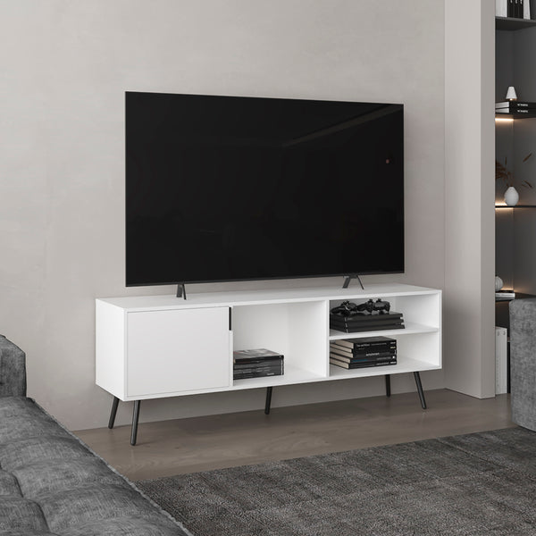 English Elm Vulcan 63" TV Stand with Cabinet and Three Open Shelves, Cable Management, Holds Up to 70" TVs, Stylish Living Room Storage White 28.3 L x 53 W x 13 H B070P254790